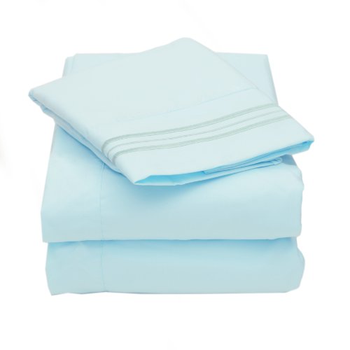 Sweet Home Collection 2000 12 Colors Collection 4-Piece Egyptian Quality Deep Pocket Bed Sheet Set, Full, Light Blue