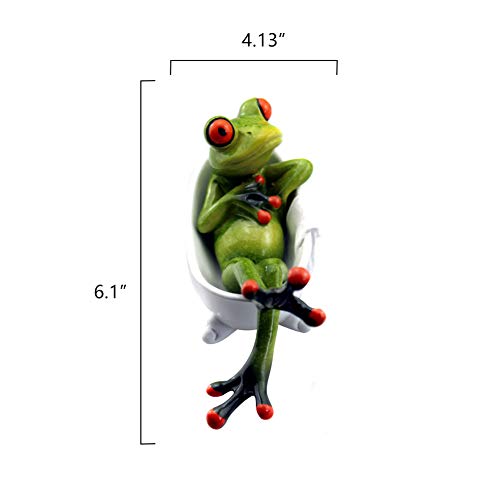 Dorlotou Frog Cute Funny Green Frog Figurines Lying in The Bathtub Frog Sculpture Statue for Home Desk Bathroom Decoration,6081