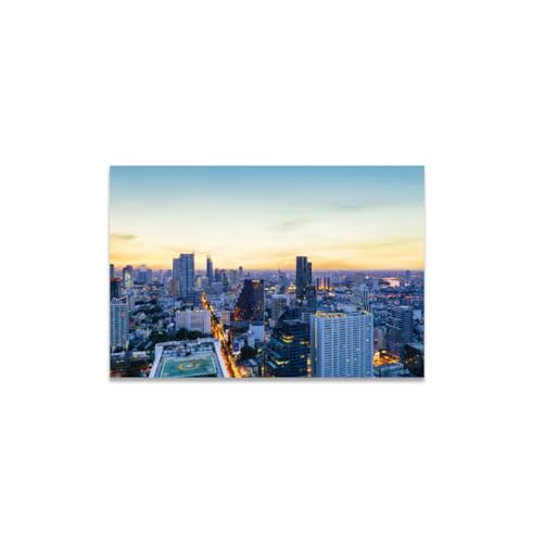 GADGETS WRAP Canvas Gallery Wrap Framed for Home Office Studio Living Room Decoration (17x11inch) - Bangkok Downtown Sunrise