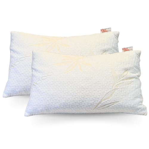 COCOFOAM Organic Bamboo Memory Foam Adult Pillow for Better Neck and Head Support. (Pack of 4 Pillows, White & Yellow)