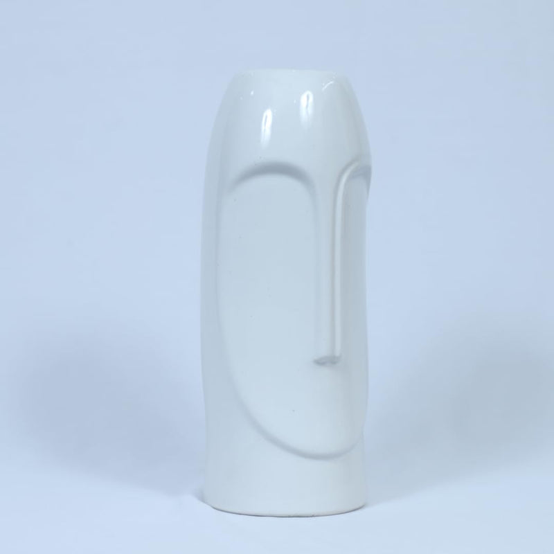 Cheeni Maati 10 Inch Ceramic Abstract Face Vase - Gloss Finish in Timeless White, Perfect for Stunning Floral Arrangements and Unique Home Styling