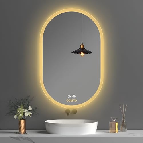 COMTO Oval LED Wall-Mounted Bathroom Vanity Mirror with Anti-Fog and Dimmable LED Light with Touch Sensor,Backlit White, Warm White, Natural White LED Light (Size 24x36inch)