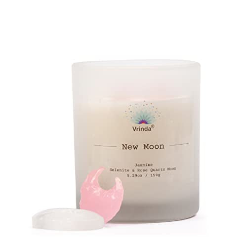 Vrinda® New Moon Glass Scented Candle with Crystals, Soy Blend. Approx. 5.29Oz