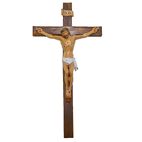 VILLAGE GIFT IMPORTERS Resin Wall Crucifix | Jesus Nailed to The Cross Figure | 5 Sizes | Hang Above Door for Protection | Christian Home Goods (Extra Large - 22")