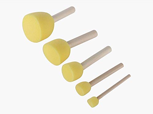 Lakeer 5 Pcs Round Stencil Sponge Yellow Dabber Wooden Handle Foam Brush Furniture Art Crafts Painting Tool Supplies Painting Stippler Set DIY Painting Tools in 5 Sizes