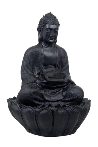 SEPBORN Buddha Water Fountain with Flowing Stream, Resin, Black with LED Lights Water Pump