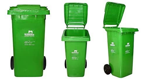 Nilkamal Plastic Wheel Garbage Dustbin 120 L (Green and Green)