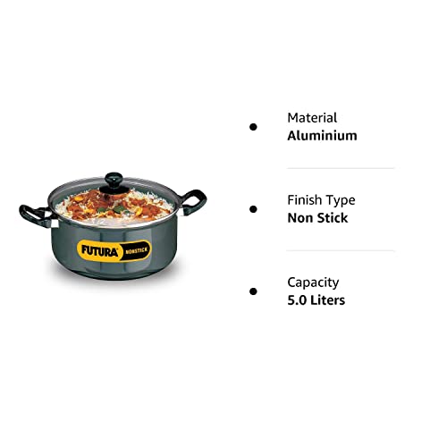 Hawkins Futura 5 Litre Cook n Serve Stewpot, Non Stick Pot with Glass Lid, Cooking Pot with Lid, Black (NST50G)