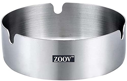 ZOOV Stainless Steel Round Ash Tray Suitable for Cigarette Ash Holder for Home,Hotel,Restaurant,Indoor,Outdoor Pack of 1pcs