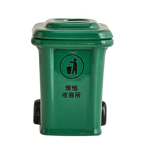 THE STYLE SUTRA® Mini Trash Can Shape Ash Holder Ceramic Portable for Living Room Office Desk Green