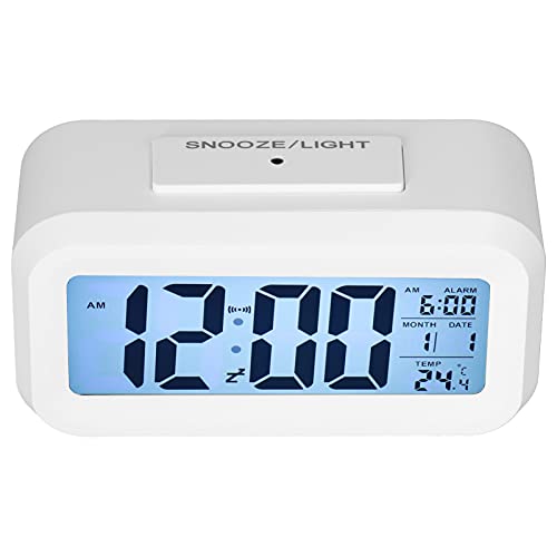 Office Desk Decor, LCD Screen Display ABS High Sensitivity Modern Clock for Office for Home(White)