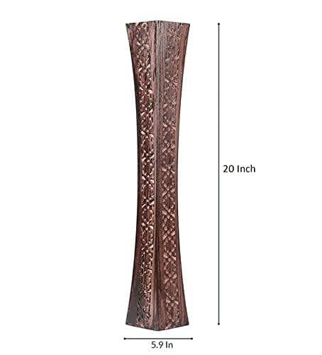 Velgo Hub Wooden Floor Flower Vase with Beautiful Cutting Design Brown 24 Inch