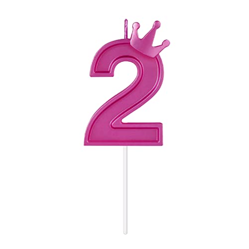 3 Inch Birthday Number Candle, 3D Number Candle with Crown Decor Large Cake Topper Number Candles for Birthday Cakes Wedding Anniversary Graduation Festival Party (Rose Red, 2)