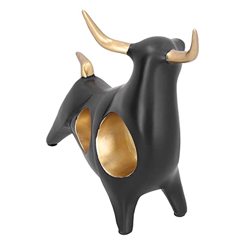 Bull Figurine, Multi‑Functional Vivid Abstract Sculpture Animal Statue with Anti Skid Pad for Office for Living Room for Wine Cabinet(BS817 Lift Black)