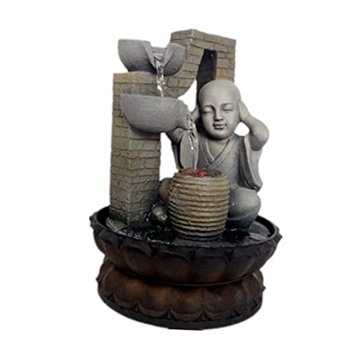 ATORSE® Resin Water Fountain Decor Small Monk Calm Feeling for Housewarming Gifts B