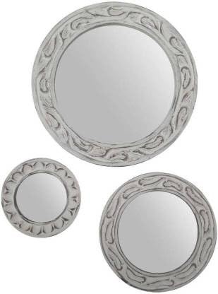 Vas Collection MDF Mirror Frame Fro Wall Decor,Bedroom,Living Room,Bathroom & Hallway,A Collection of 3 Mirrors(White Antique)