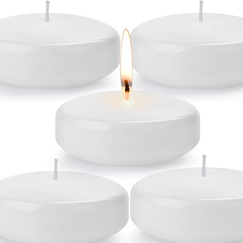 3-inch floating candle, 12/24/36PACK white/gold/red Unscented and non dripping wax 10 hour burning for cylindrical vase, centralpiece vacation, wedding, swimming pool, party decoration (24PACK, White)