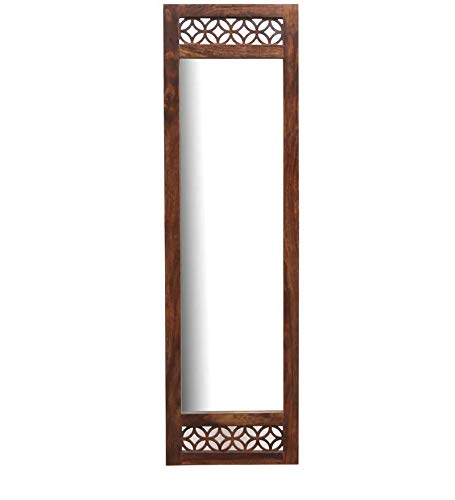 APRODZ Durque Full Length Mirror with Carved Sheesham Wood Frame - Provincial Teak Finish