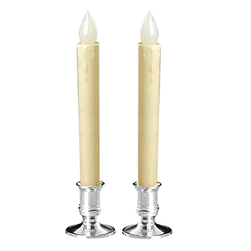 ATORSE® Flameless Flickering Led Pillars Candle Tea Light with Base Battery Powered White - Silver Base