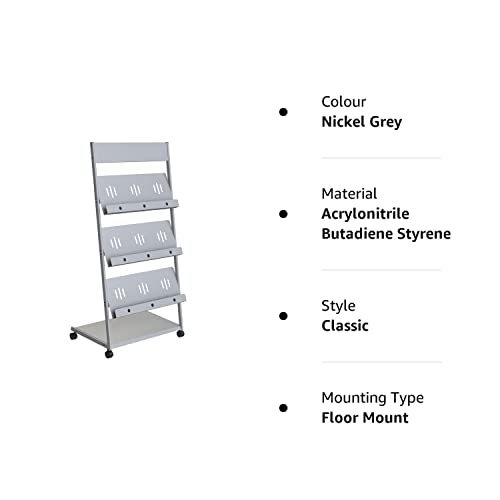 Pragati Systems Prime Quality Crca Steel Gemini 3-Tray Magazine Display Stand, Grey, Tiered Floor Standing Or Tabletop Shelf