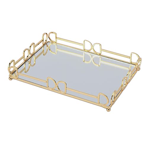 CALANDIS Rectangle Mirror Tray Vanity Serving Tray for Home Bathroom Bedroom L Golden