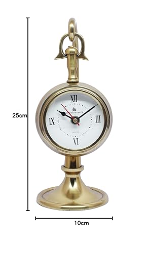 Nauticalia Antique New Simple Look Brass Antique Finish, 10 Inches Moon Stand Table Clock for Living Room and Office, Spring Wound Clock