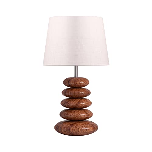 Divine Trends Wood Pebble Table Lamp 19 inches Height with 10 inches Diameter Cream Jute Lamp Shade for Bedroom, Bedside, Living Room, Home Decoration, Hotel Pack of 1