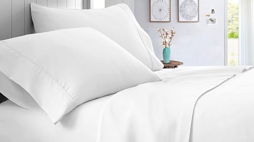 Sateen Bedding- 1000TC Beddding Set 6 PC- Super Soft & Luxurious 100% Cotton Bedsheet- 10" Deep Pocket Fitted Sheet- Ultra Soft & Hotel Quality Bedding Set-White Solid,Double Size