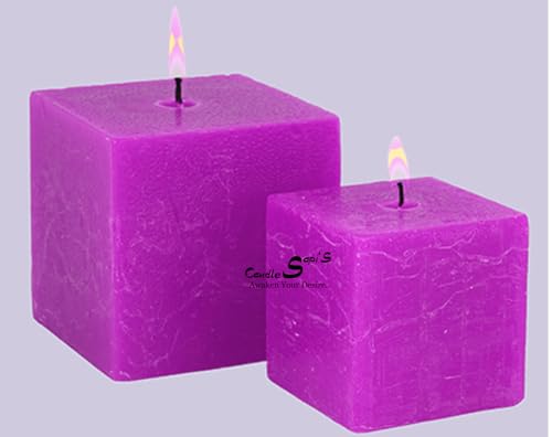 Smooth Scented Designer Square Pillar Candle Pack 2 | Home Decoration Candles | Diwali, Birthday, Valentines, New Year | 100 Hours | Set of 2 (3x3 Inch & 2x2 Inch) (Pink)