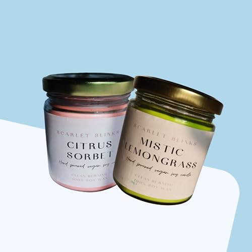 Scarlet Blinks Citrus Sorbet and Mistic Lemon Grass Candles | Soy Wax Candles | Aroma Therapy Candles | Burning Time :-45HRS Pack of 2