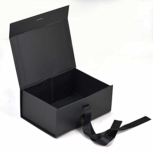 RBS® - Black Foldable Gift Box (1 Pack) Empty Gift Box with Satin Ribbon 23 x 16 x 10cm, Multipurpose Hamper Box Holds upto 5 kg Reuse Gift Boxes for Presents all occasions, Box for Packing