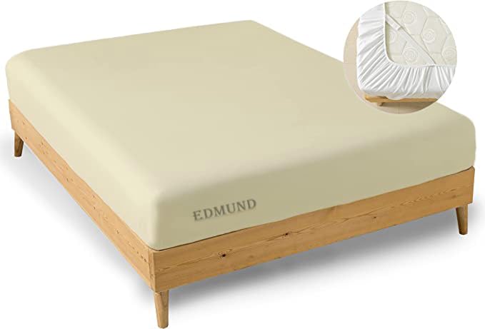 EDMUND - Super Soft Elastic Fitted Bedsheet with Pillow Covers Single Bed (36" X 78"+ 8") Fitted Bedsheet Machine Washable Cotton Finished Elastic Bedsheet Single Bed | Ivory