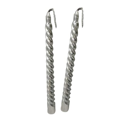 SAZ DEKOR 2pcs Twisted Spiral Christmas Taper Wax Candle Candlelight Dinner Decor Silver