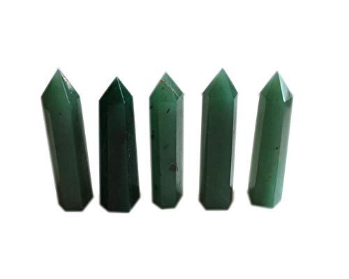 StoneStory Natural Green Aventurine Healing Quartz Crystal Point Faceted Prism Wand Reiki Figurine Stone Pack of 2 (Green Aventurine, 7-8cm)