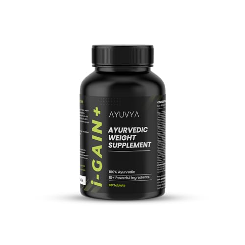 Ayuvya i-Gain+ Ayurvedic Weight Gainer| Helps in Increasing Muscle Mass & Strength | Herbal & Natural, Weight Gain Tablets | New & Improved Formula | 100% Ayurvedic | 90 Tablets