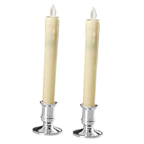 CALANDIS 2pcs Warm LED Candle Romantic Swing Flame Real Candles Home Wedding Silver B