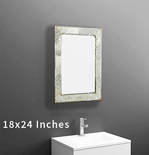 Cheval Glass Beautifully Engraved Designer Rectangular Wall Mirror with Silver Frame - (24 X 24 Inches, Silver)