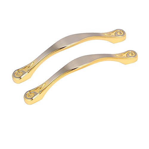 Echocart Cabinet 96mm Hole Spacing Arch Style Flat Bow Pull Handles Grip Gold Tone 2pcs