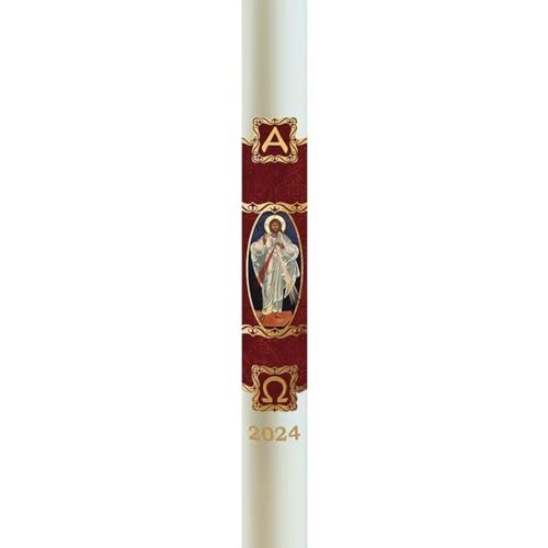 CB Church Supply Will & Baumer Hand Crafted Christus Rex Beeswax Paschal Candle with Nails, No 6 Special, Red & Gold