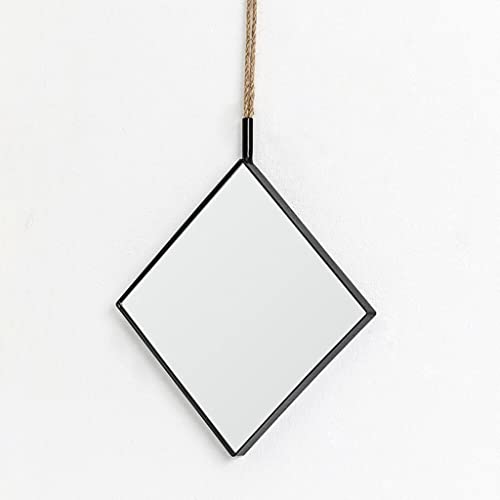 ATORSE® Wall Hanging Framed Mirror for Home Bathroom Round/Rhombus Rhombus_S_Black