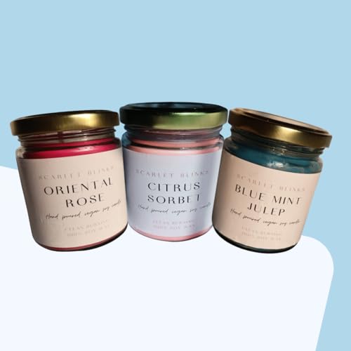 Scarlet Blinks Citrus Sorbet Candles | Blue Mint Candles | Oriental Rose Candles | Soy Wax Candles | Aroma Therapy Candles | Burning Time:- 45HRS Pack of 3