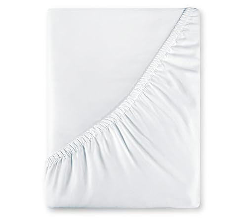 Royale Linens 400 Thread Count 100% American Grown Cotton Fitted Sheet Full Size - All Around Elastic Fitted Sheet - Luxury Sateen Weave - Snug Fit Bottom Sheet Fit Up to 16" (Full, Signature White)