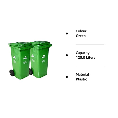 Nilkamal Plastic Wheel Garbage Dustbin 120 L (Green and Green)