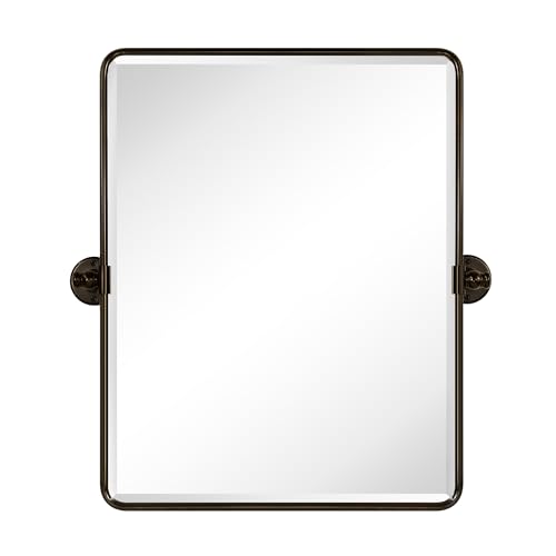 TEHOME 20x24'' Oil Rubbed Bronze Pivot Bathroom Vanity Mirror 24x20'' Metal Framed Dark Bronze Rectangle Tilting Beveled Vanity Mirrors for Wall