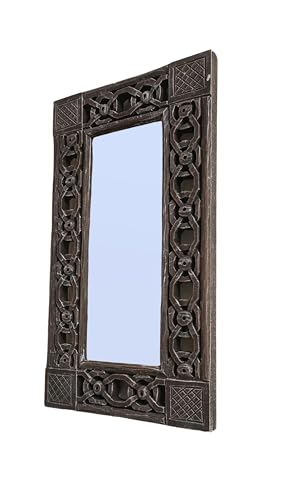 Wood HUB Wooden Carved Rectangular Wall Mirror Frame