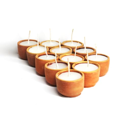 CRAFTLIPI Natural Terracotta Cup Candles,Set of 12