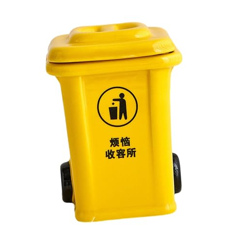 Mini Trash Can Shape Ash Holder Ceramic Portable for Living Room Office Desk Yellow