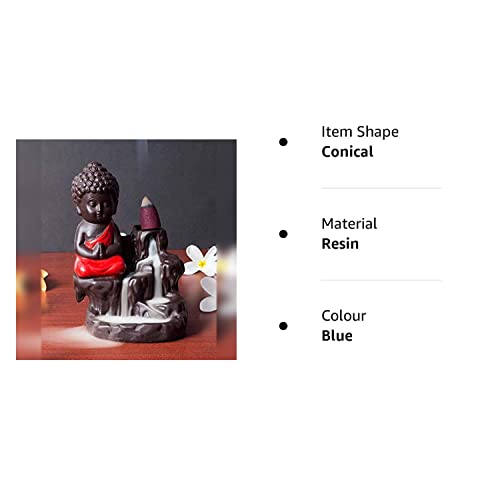 TRUESTAR_Meditating Buddha Monk Idol Smoke Backflow Conical Fountain Incense Stick Dhoop Batti Stand Holder with 10 dhoop Cones