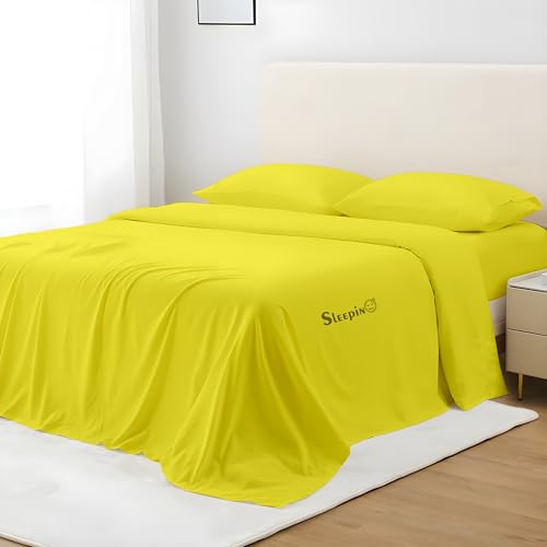 SLEEPINO - King Size Bedsheet | Super Soft Brushed Microfiber Bedsheet for King Size (92X102 Inches) | Machine Washable & Hypoallergenic Bedsheet with 2 Pillow Cover - Yellow