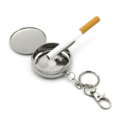 Dotpicks Mini Pocket Stainless Steel Ashtray with Keyring - Portable,Sleek, Compact & Stylish Accessory for Effortless Convenience (1pc)